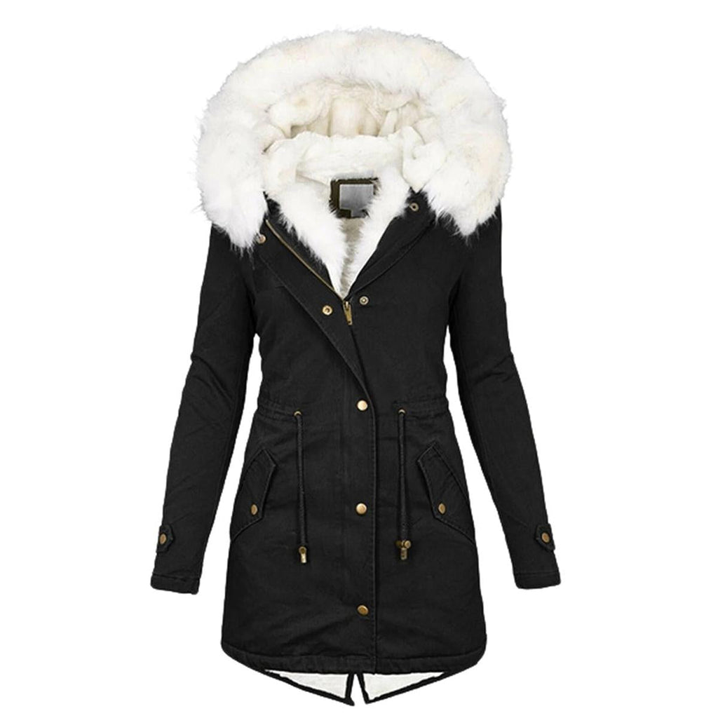 Women's Winter Jacket With Hood And Button Detail