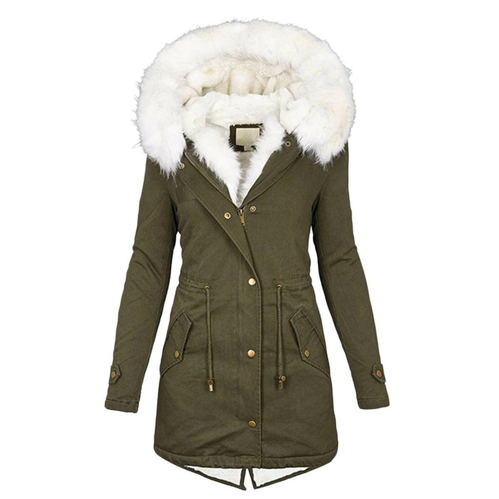 Women's Winter Jacket With Hood And Button Detail