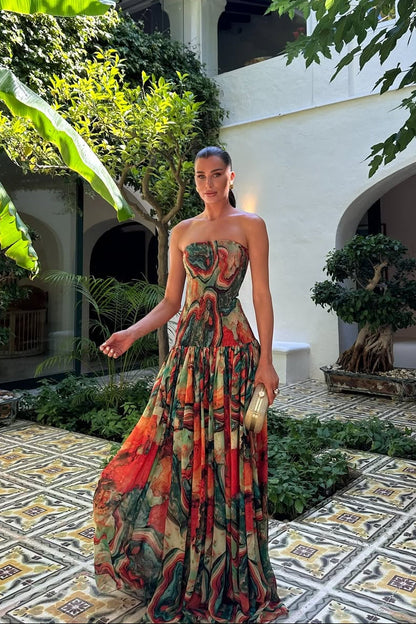 Bellamy | Summer Strapless Maxi Dress – Corset Tiered Wedding Guest Gown
