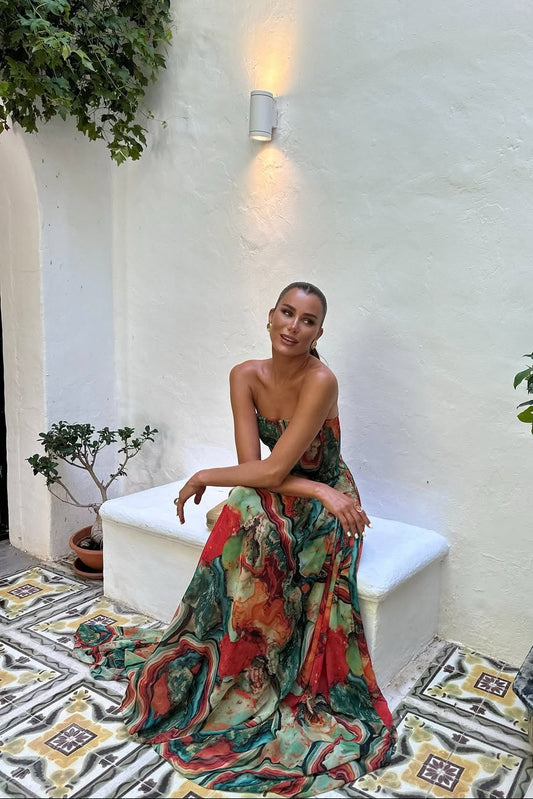 Bellamy | Summer Strapless Maxi Dress – Corset Tiered Wedding Guest Gown