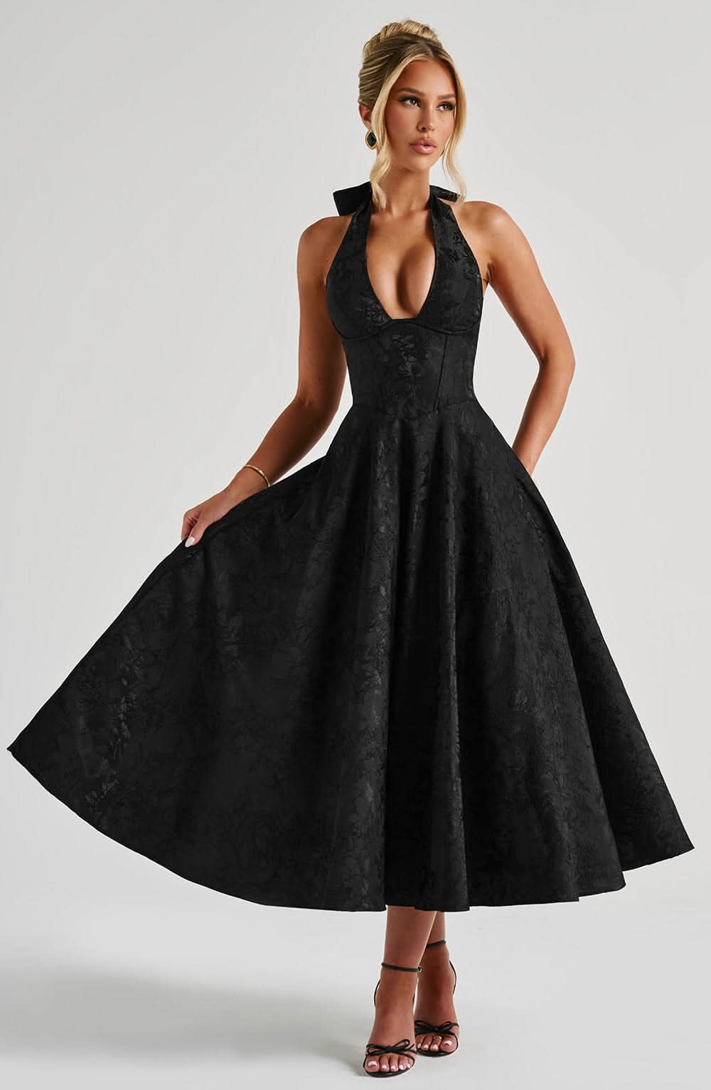 Floral Halter Midi Dress Wedding Guest Occasion Dress