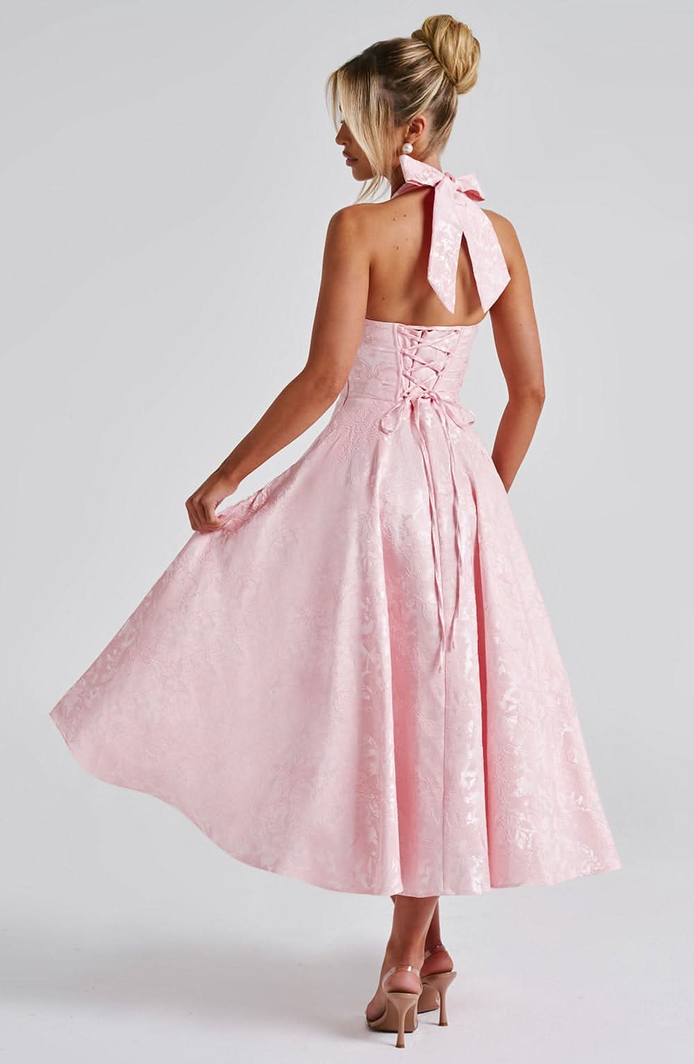 Floral Halter Midi Dress Wedding Guest Occasion Dress