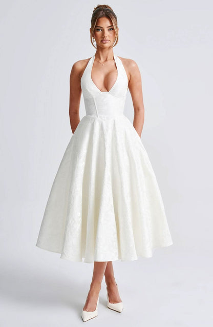 Floral Halter Midi Dress Wedding Guest Occasion Dress