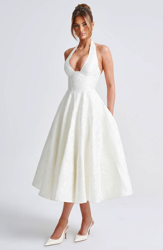 Floral Halter Midi Dress Wedding Guest Occasion Dress
