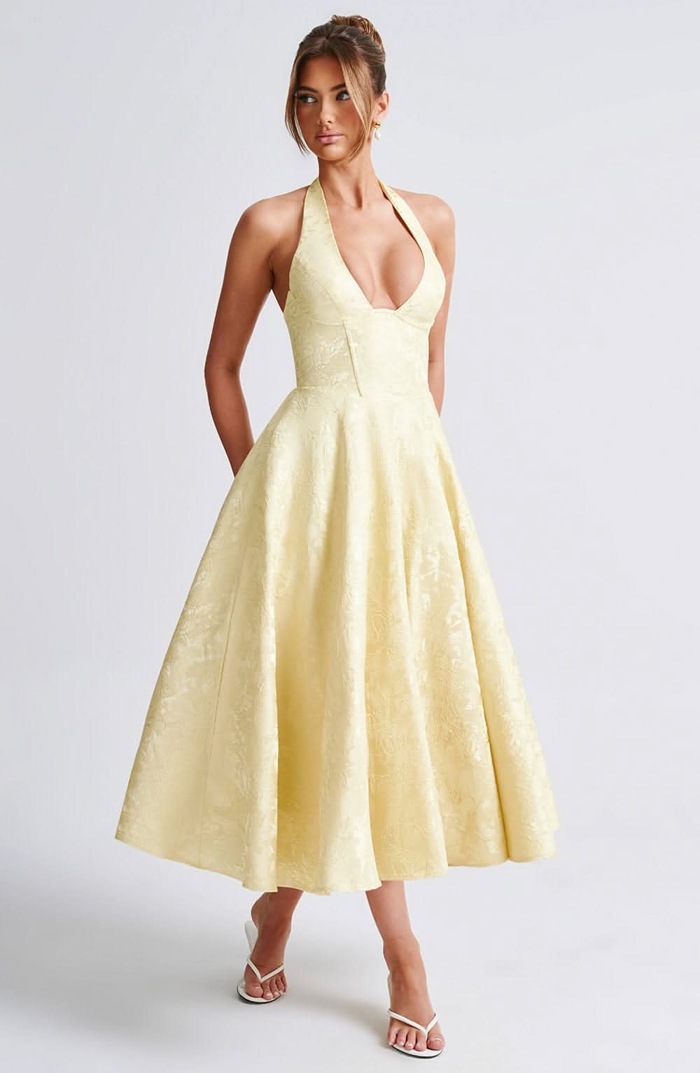 Floral Halter Midi Dress Wedding Guest Occasion Dress