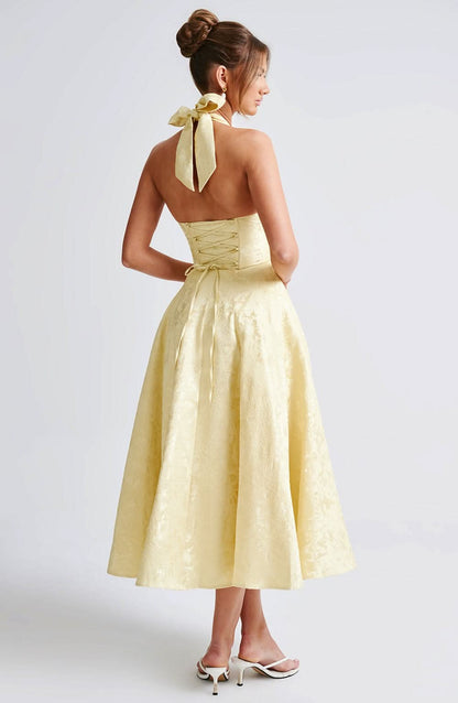 Floral Halter Midi Dress Wedding Guest Occasion Dress