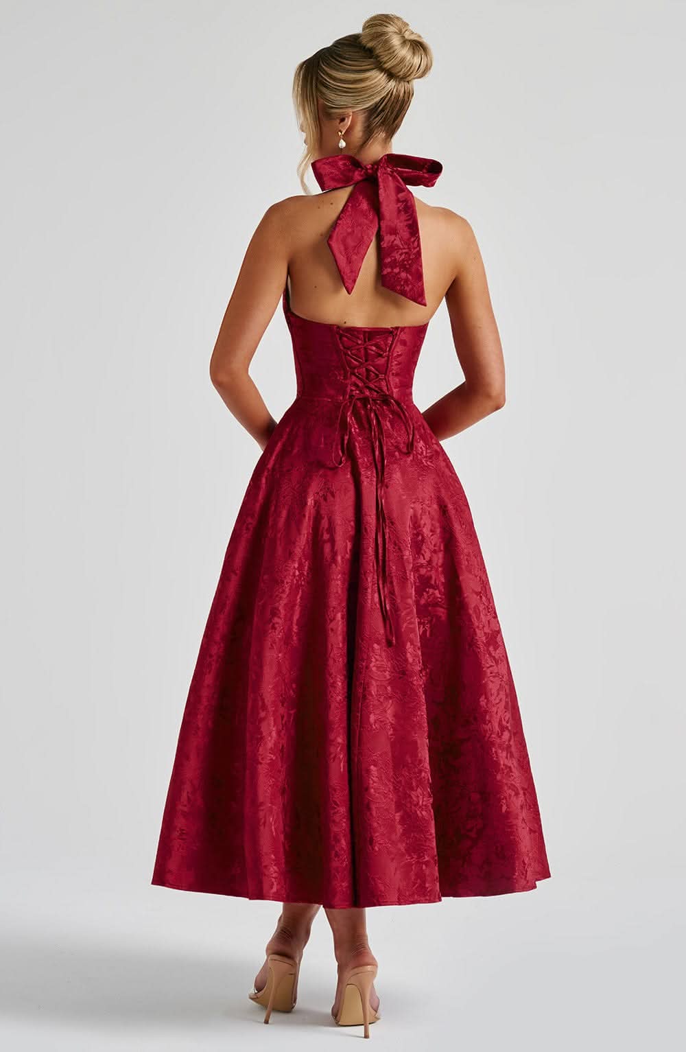 Floral Halter Midi Dress Wedding Guest Occasion Dress