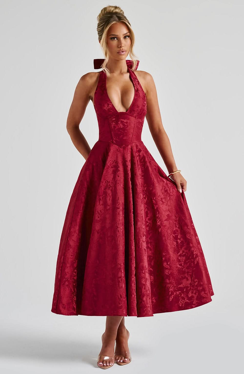 Floral Halter Midi Dress Wedding Guest Occasion Dress