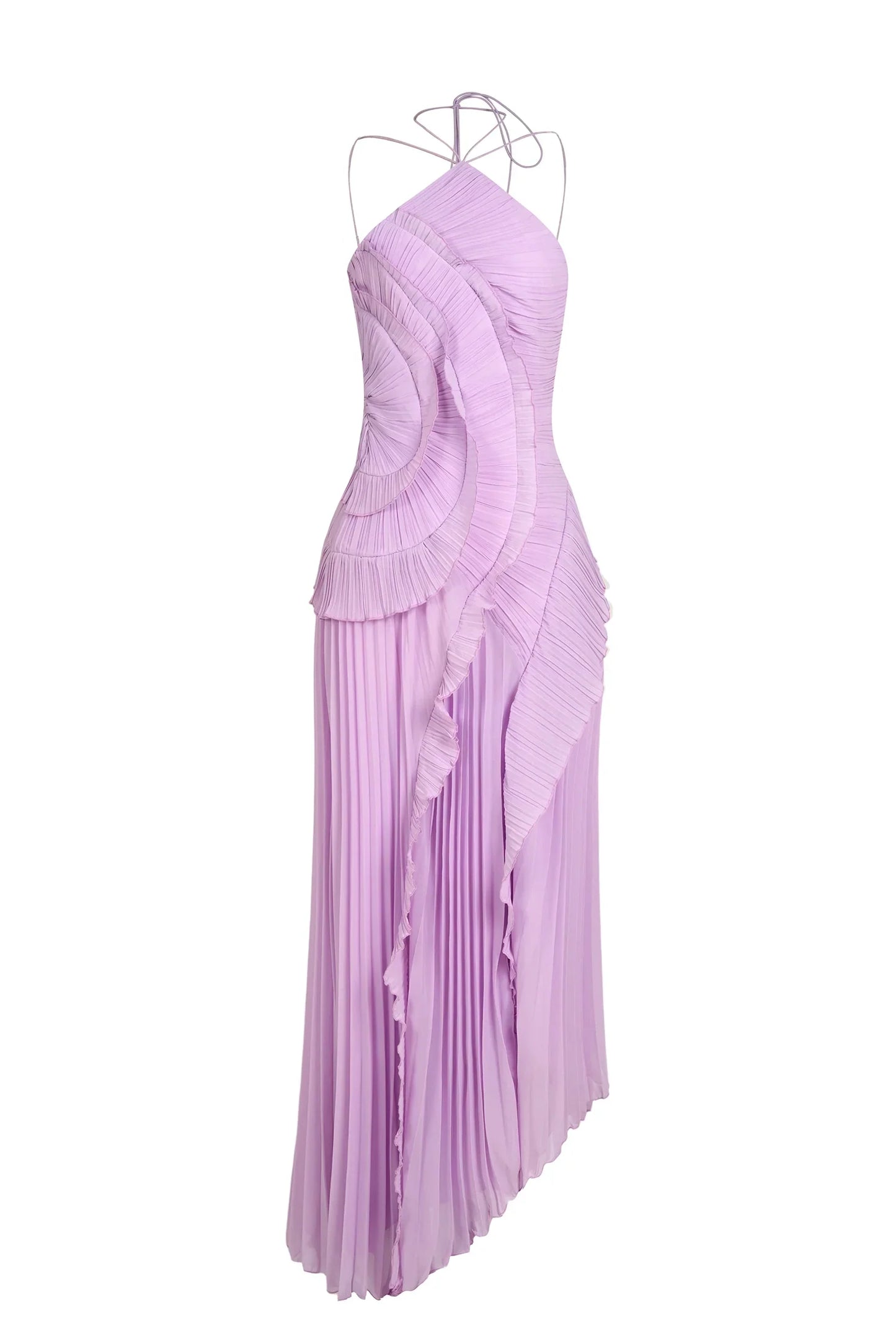 Eliza | Pleated Halter Maxi – Ruffle Cascade Wedding Guest Occasion Dress