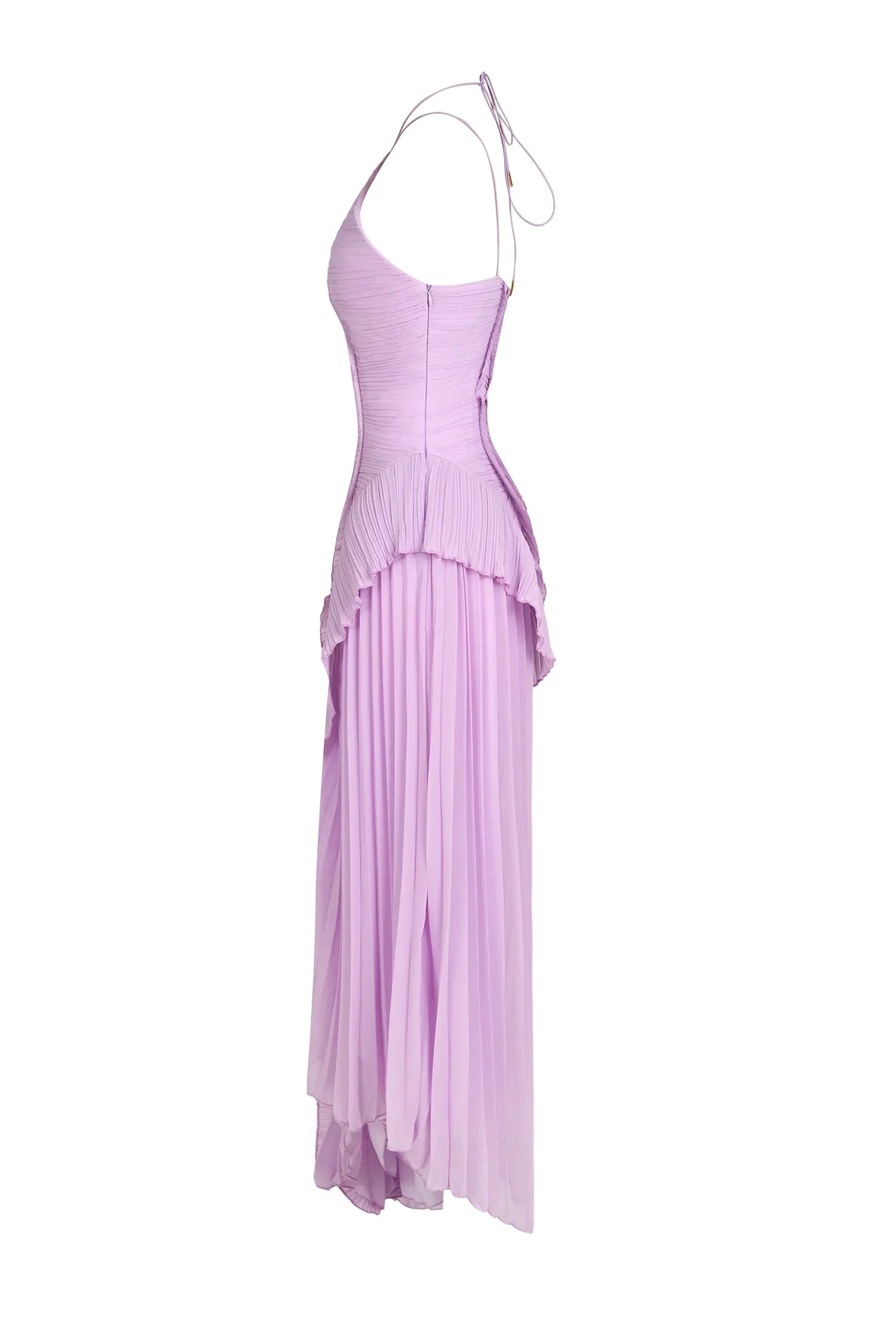 Eliza | Pleated Halter Maxi – Ruffle Cascade Wedding Guest Occasion Dress
