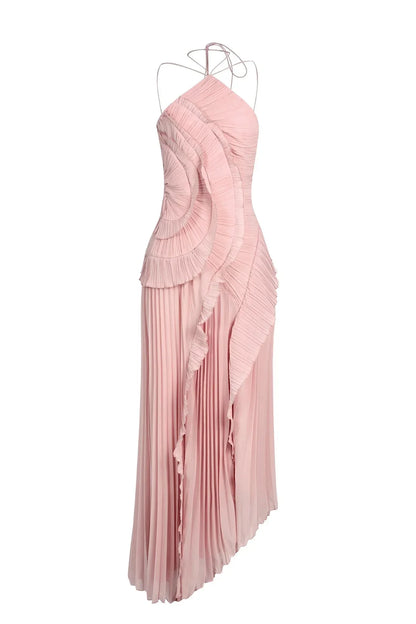 Eliza | Pleated Halter Maxi – Ruffle Cascade Wedding Guest Occasion Dress