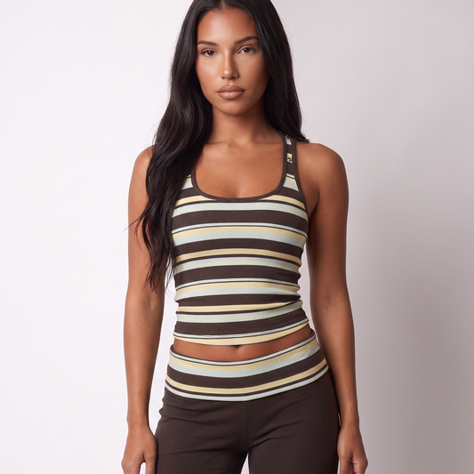 Women's Striped Co-Ord Set – Sleeveless Top & Wide-Leg Trousers