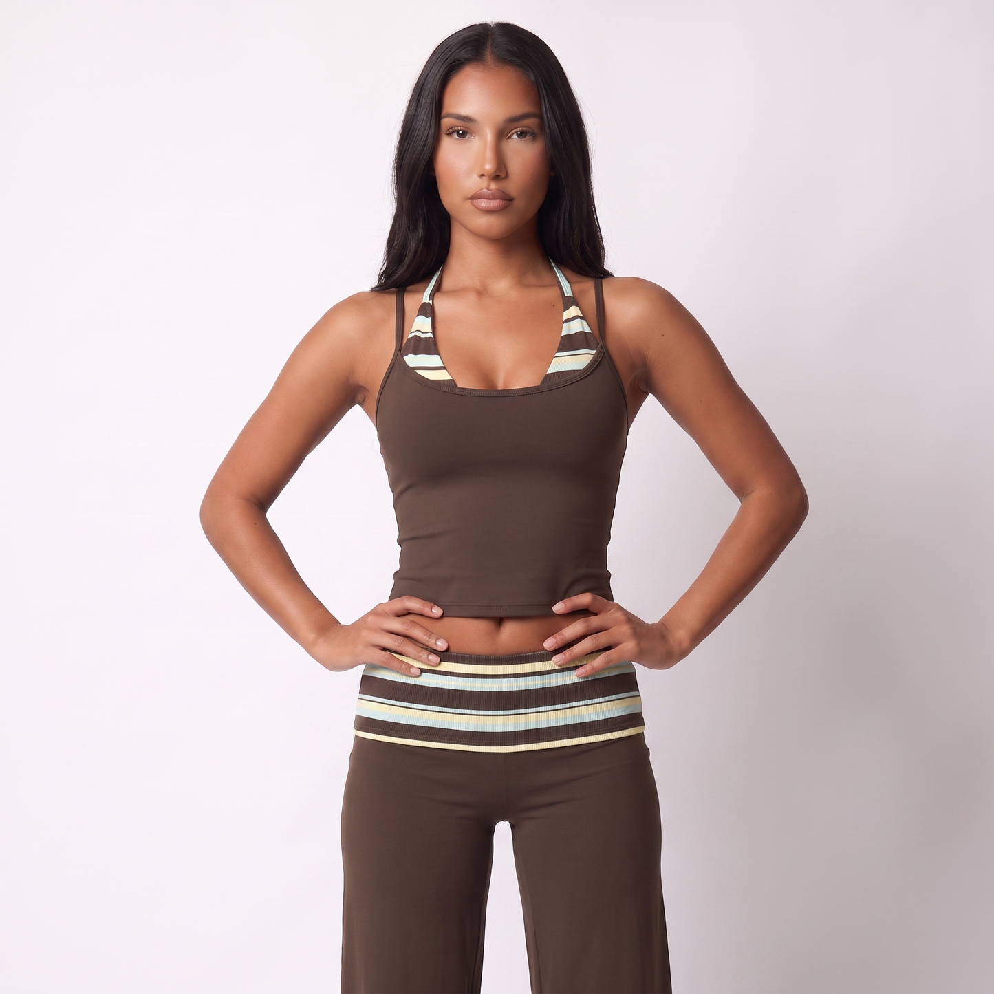 Women's Striped Co-Ord Set – Sleeveless Top & Wide-Leg Trousers