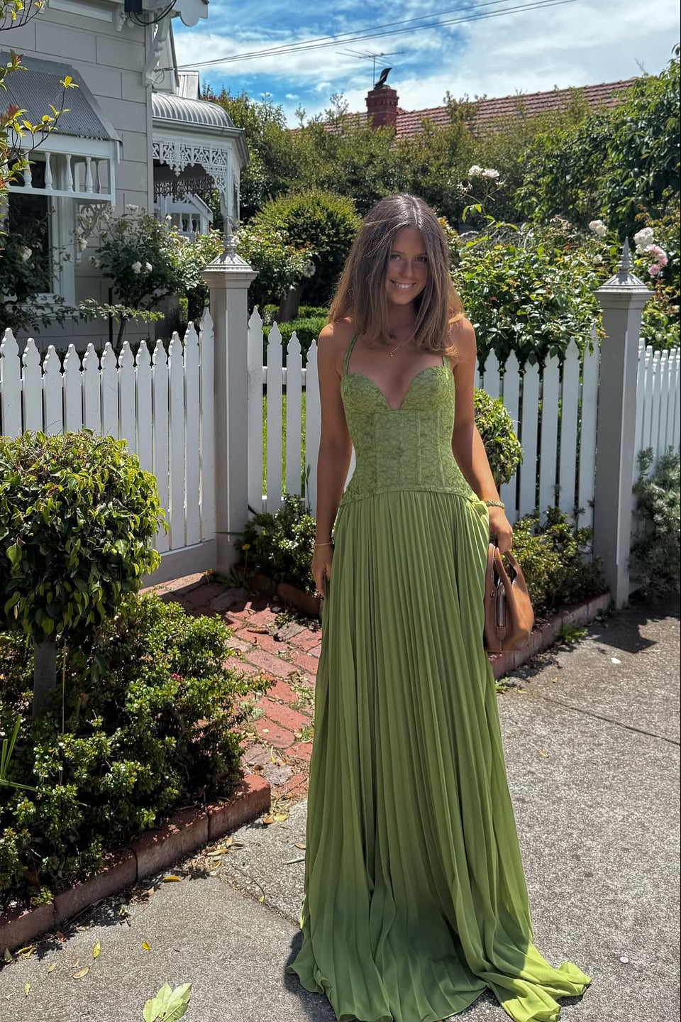Kenley | Lace Corset Pleated Maxi Dress – Halter Sweetheart Lace Up Wedding Guest Gown